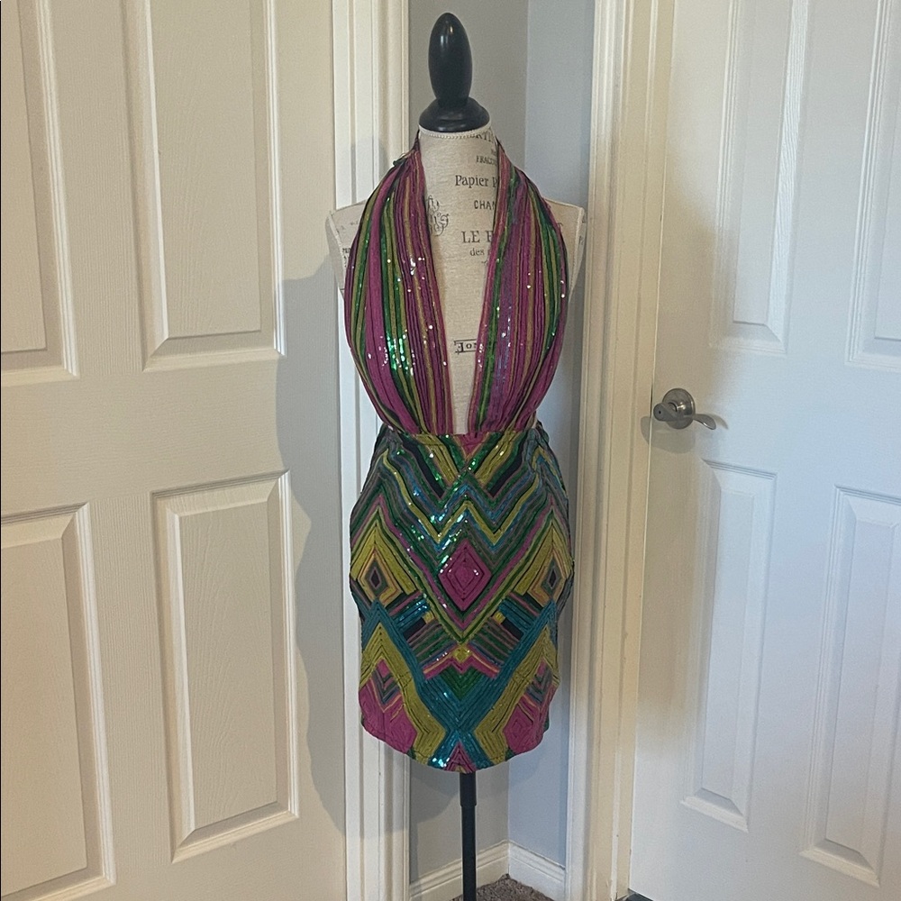 Fashion Nova Multicolor Sequin Backless Dress